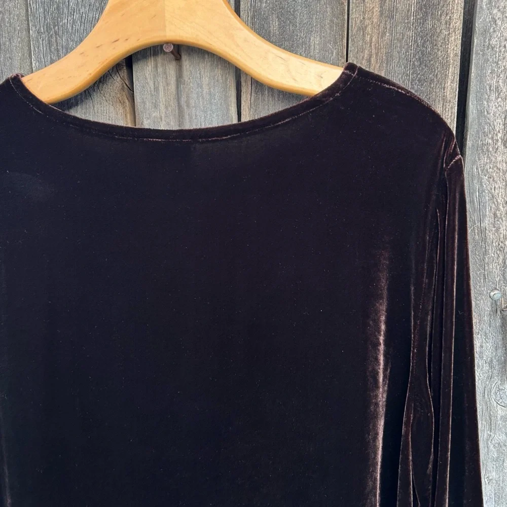 Eileen Fisher Stretch Velvet Maxi Dress Bateau Neck Brown L - Picture 12 of 15